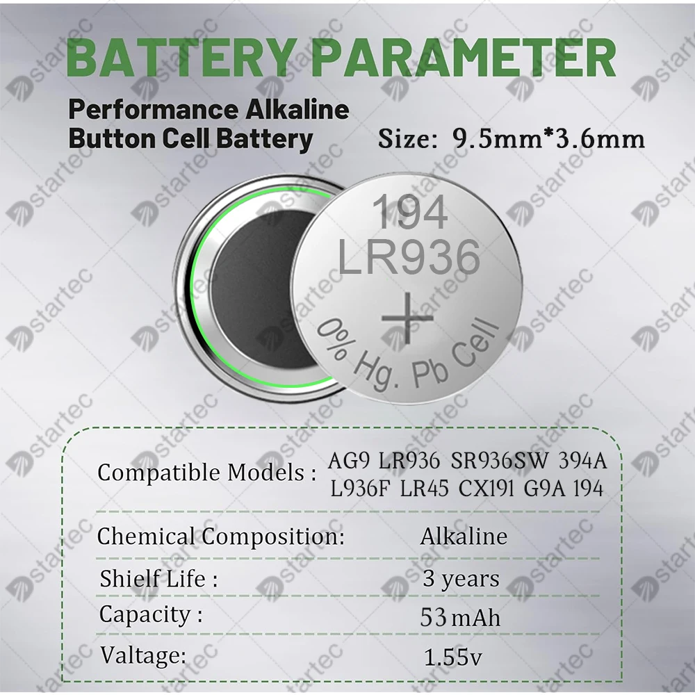 1.55V LR936 AG9 194 394 LR45 394A G9A SR936 Button Batteries For Watch Toys Remote L936F SR936SW AG 9 Cell Coin Alkaline Battery