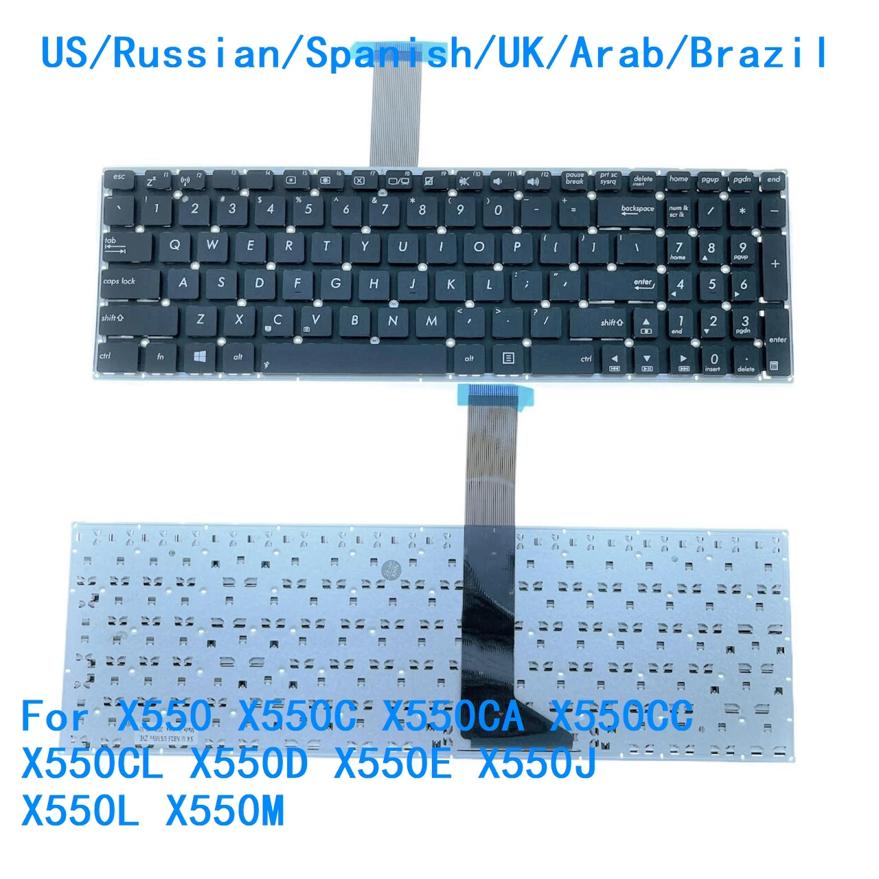 Novo teclado de idioma eua, russo, espanhol, reino unido, árabe, brasil, para asus x550 x550c x550ca x550cc x550cl x550d x550e x550j x550l x550m