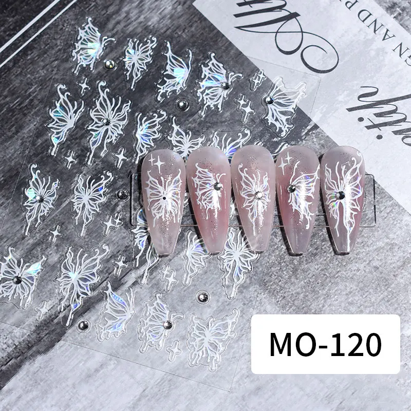 Butterfly 3D Nail Stickers Silver Chrome Effect Laser Sliders Flowers Leaf Nails Self Adhesive Decals Manicure Tips Decorations