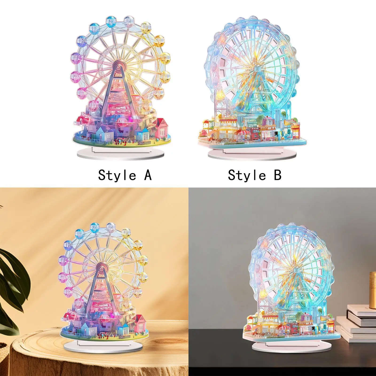 2D Flat Acrylic Ferris Wheel Pattern Table Sign with Bracket Tabletop Decoration Waterproof Collection Accessory 7.8inch Tall