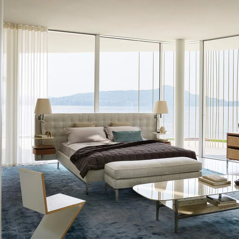 Personalización de cama de boda de cama de dormitorio principal de villa de piso plano grande de estilo italiano