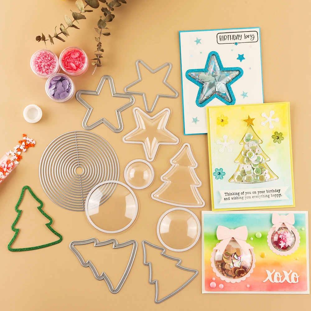 Bundled-Savings Dimensional Shaker Domes For Shaker Cards Making Stars Circles Clear Puffy Shaker Covers Window Blister Sets