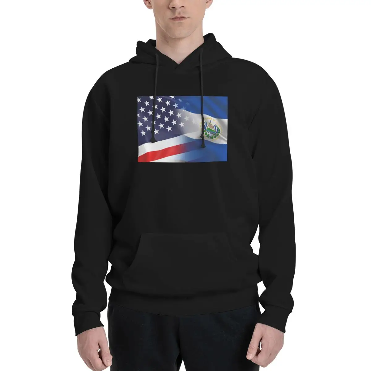 American And El Salvador Flag Hoodie For Men Women Pullover Long Sleeve Sweatshirts Drawstring Hooded Shirt with Pocket