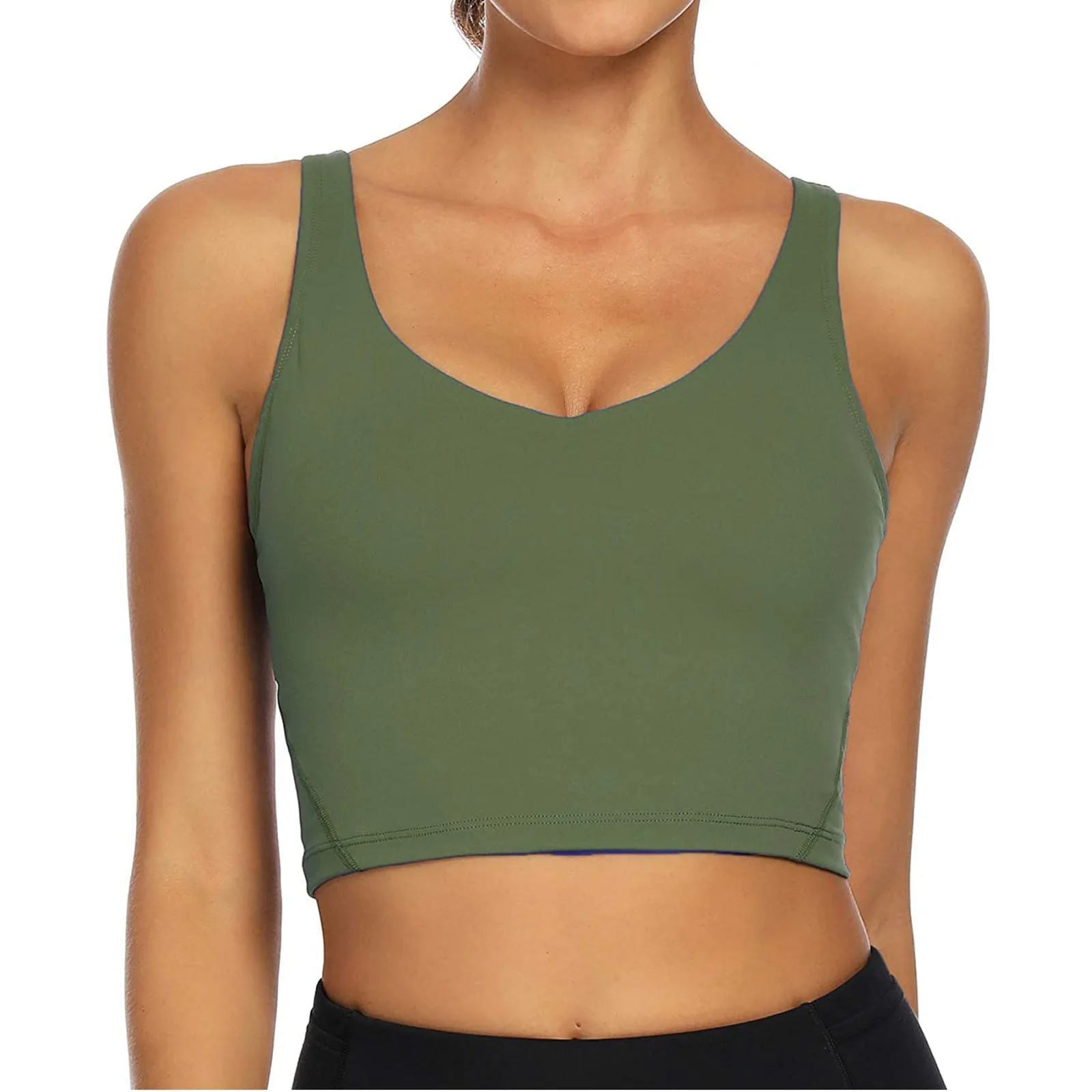 Nepoagym Comfortable Passion Tank Top With Shelf Built In Bra Crop Top with Removable Padding Longline Sports Bra For Yoga Gym