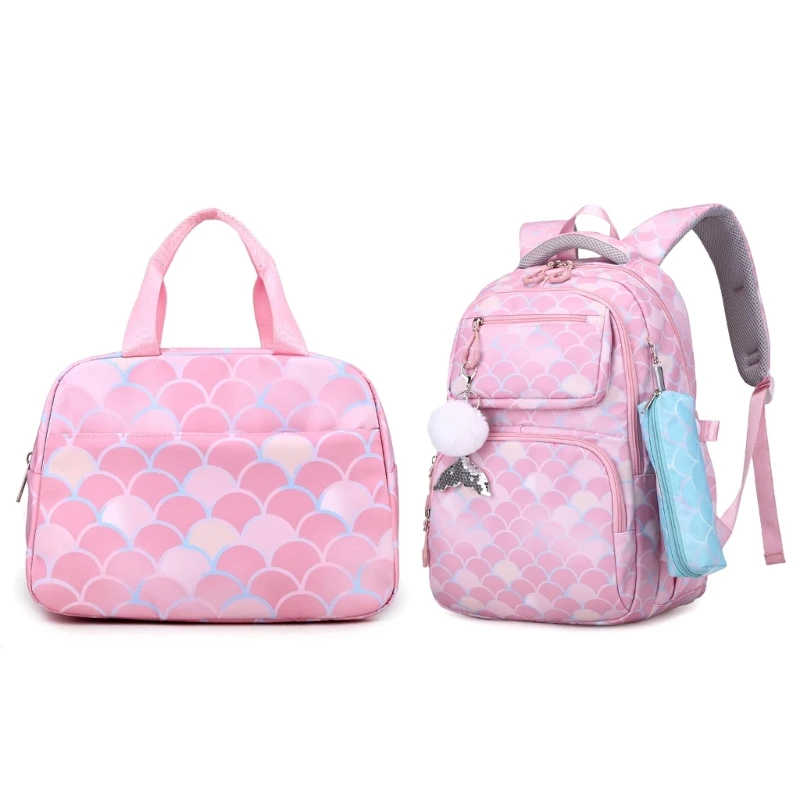 Nylon Backpack Set with Modern Print Pattern with Lunch Bag and Pencil Case Suitable for Women and Men