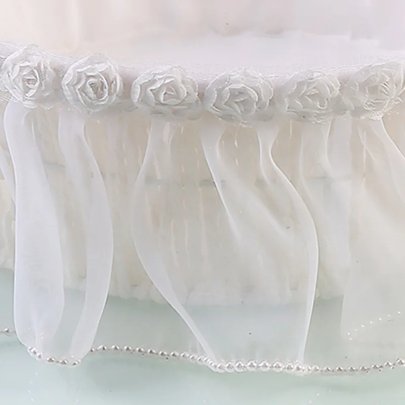 Cesta grande de pétalos para niños, suministros de boda con borde de perlas de encaje blanco puro, sueño occidental, flor de boda