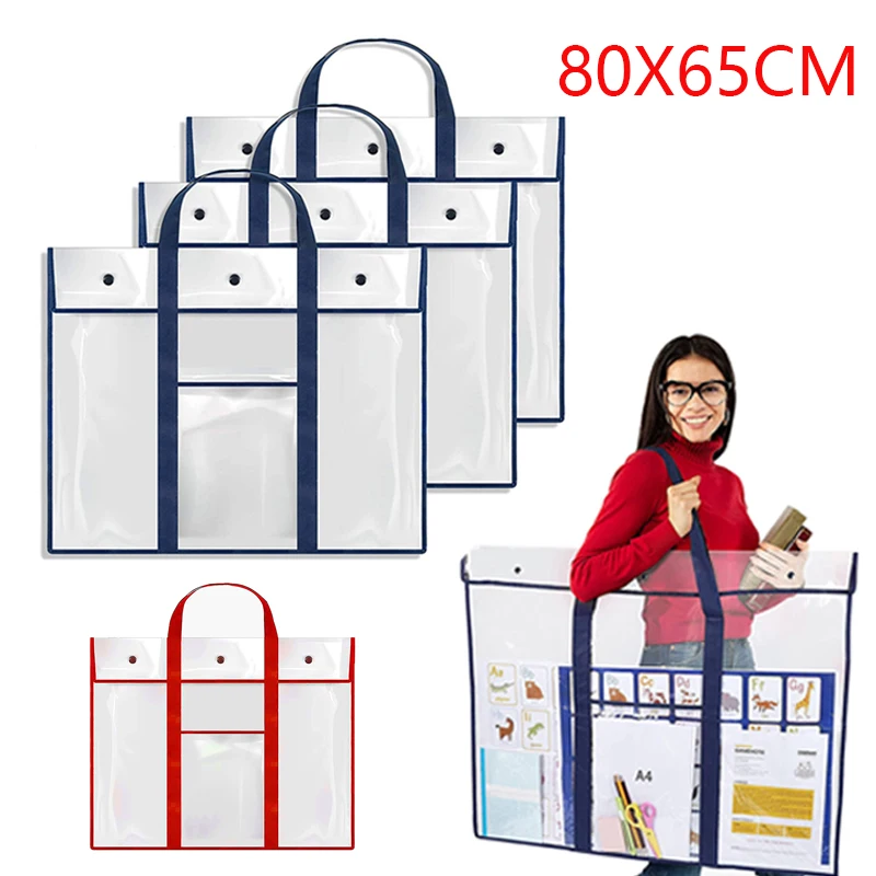 Large PVC Transparent Shoulder Bag File Organizer Drawing Pouch with Carrying Handle Large Poster Storage Bags