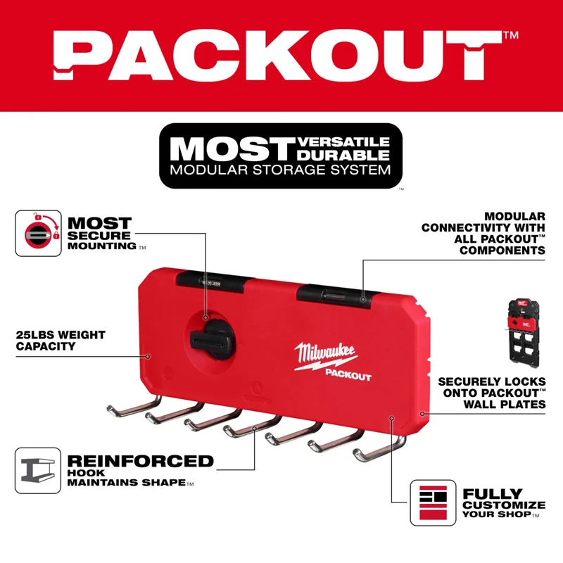 Milwaukee 48-22-8329 PACKOUT 7-Hook Rack Wall mounted show stabilize Power Tool Accessories