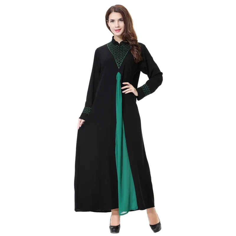 Muslim Stand Collar Long Sleeve Dress Islamic Ladies Solid Color Robe Arabic Kaftan Saudi Dubai Women Clothing Worship Abaya