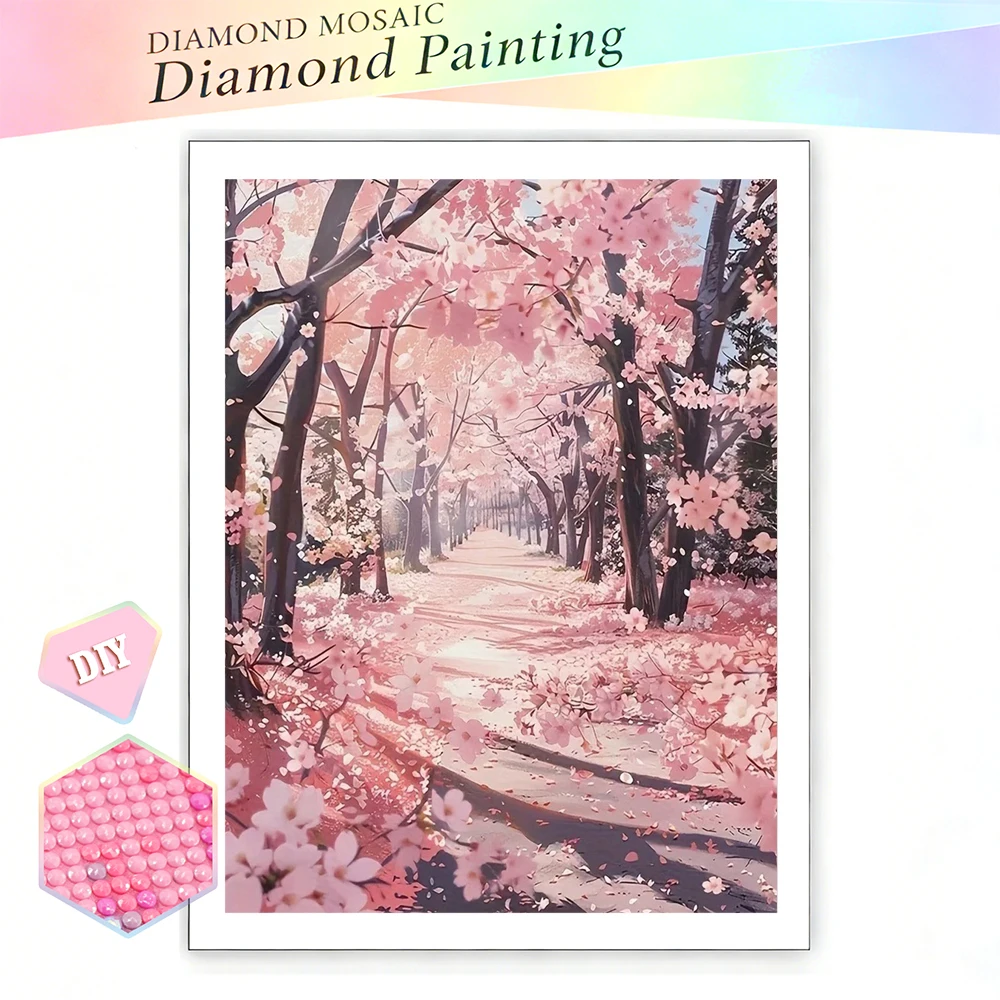 EverShine Diamond Painting Cherry Blossom Tree 5D Full Drill Embroidery Scenery DIY Mosaic Landscape Home Decoration Unique Gift