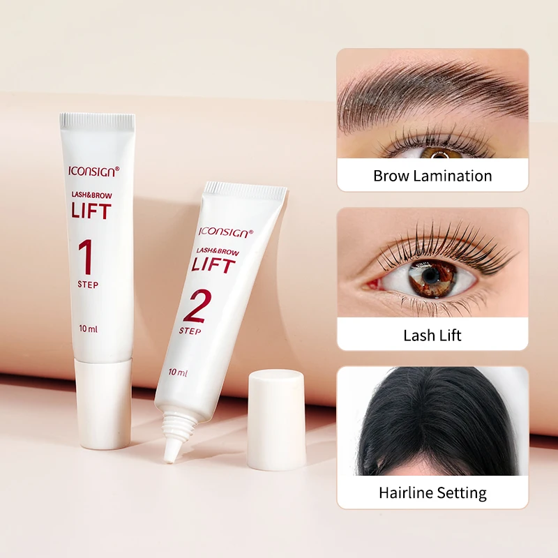 ICONSIGN 속눈썹 브로우 리프트 파마 고정 튜브 세트, 10ml, 로션 8-12 분 리프팅 아이 메이크업 도구