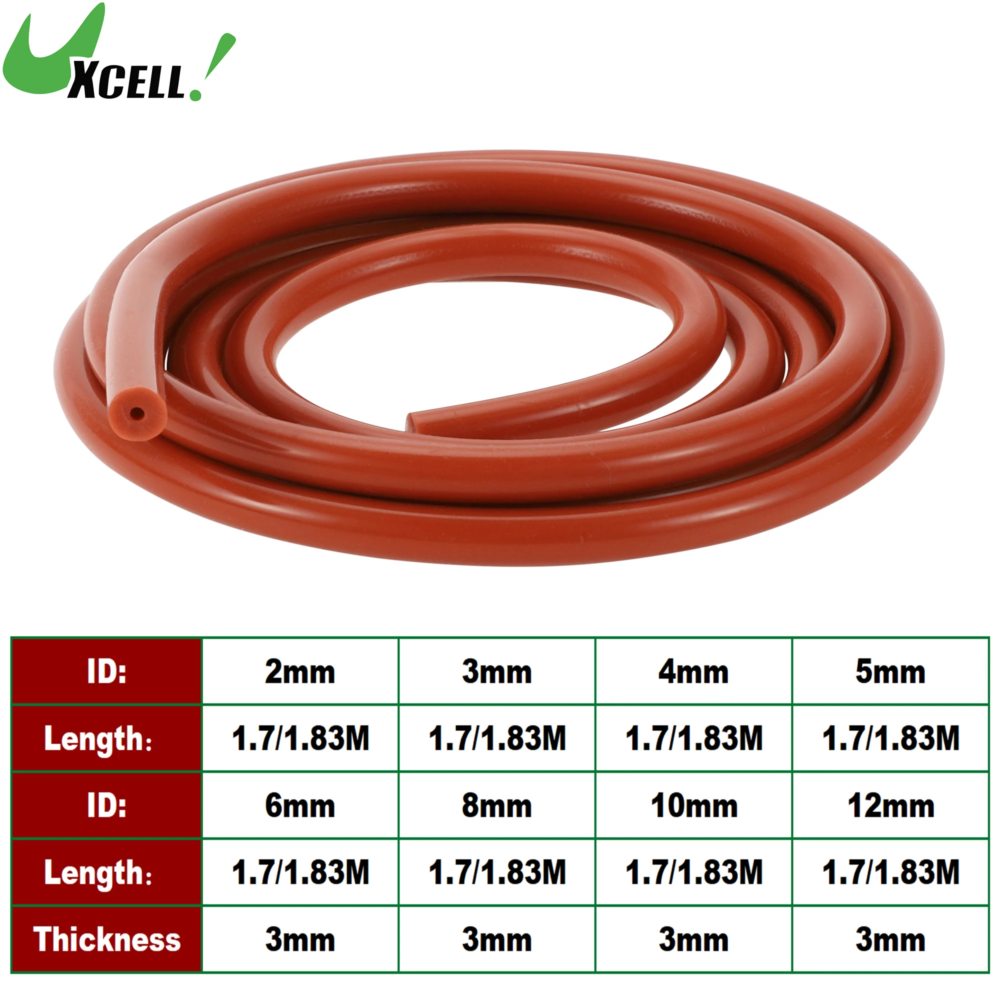 

UXCELL 1.7M 1.83M Long Silicone Vacuum Tubing Hose 2/3/4/5/6/8/10/12mm ID Vehicle Vacuum Line 130PSI Max Pressure 3mm Thickness