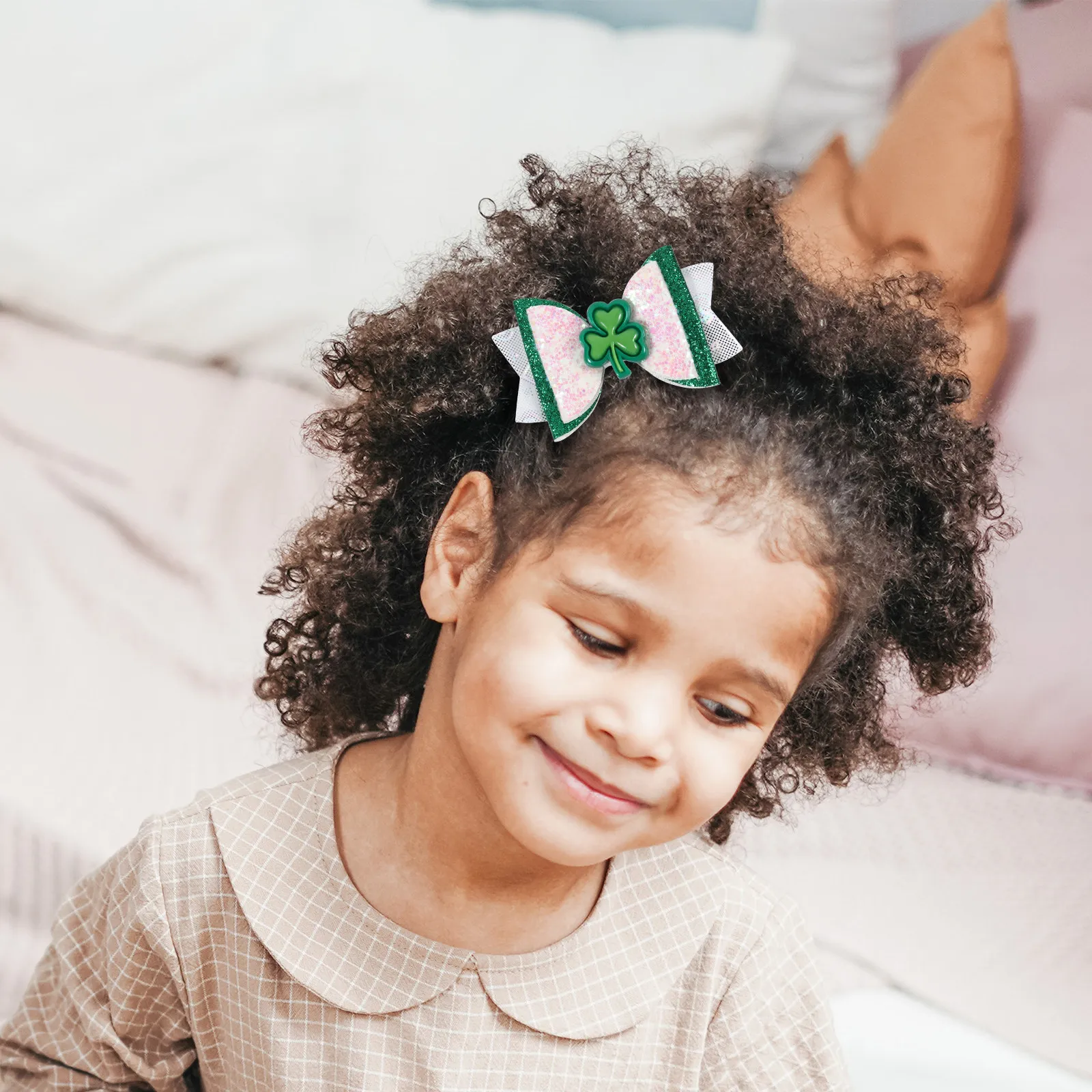 

3Pcs Shamrock Hair Clips Premium Bowknot Party Hairpins Kids Hair Accessories St Patrick's Day Headwear Girls Bow