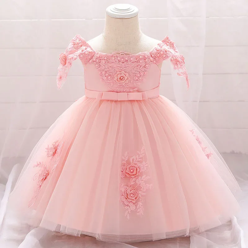 

One Shoulder Baby Girl Dress For 0-24M 1 Year Baby Girls Birthday Dresses For Infant Lace Baptism Vestido Party Princess Vestido