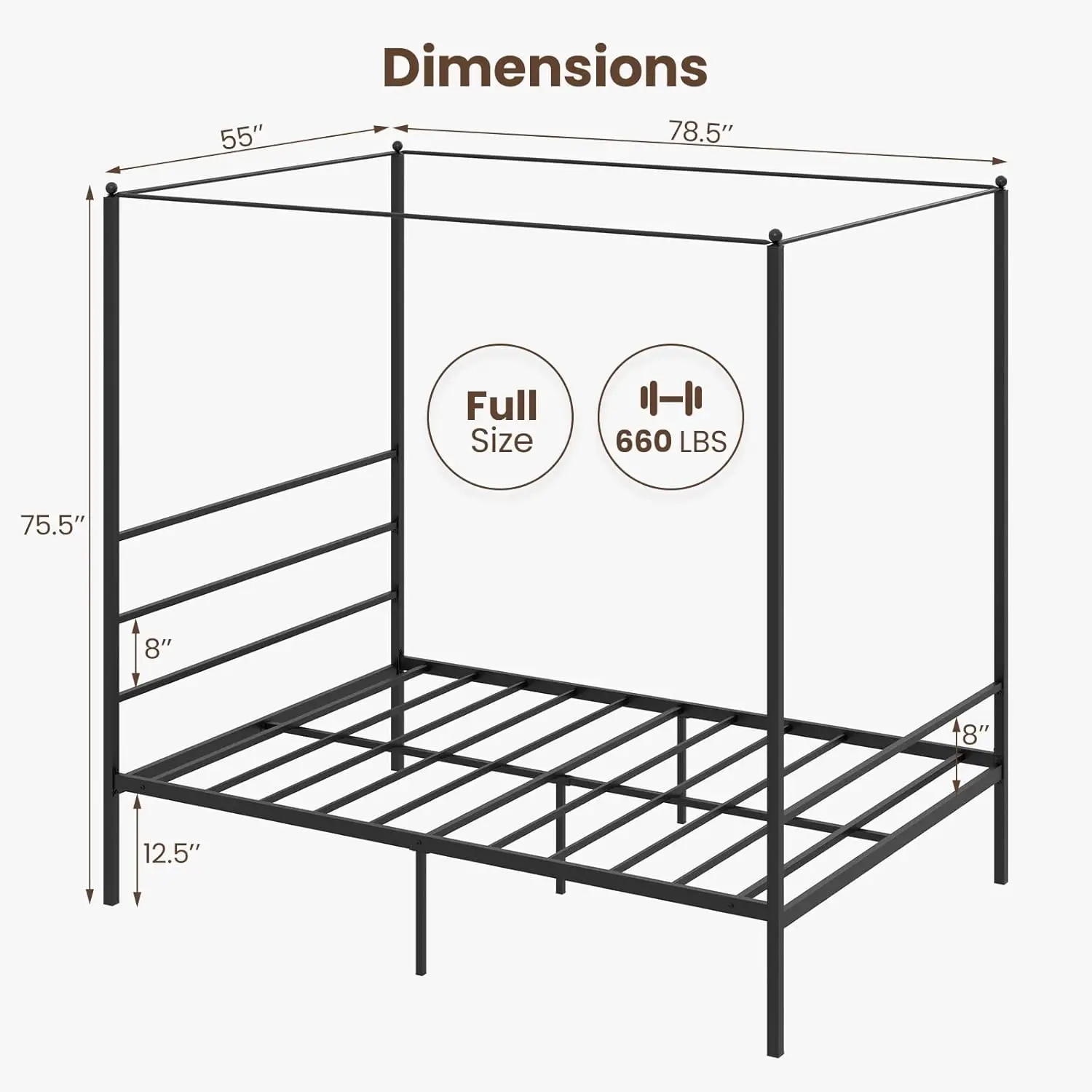 Giantex Full Size Metal Canopy Bed Frame, Modern Platform Bed Frame With 4 Poster & Headboard, Mattress Foundation With Sturdy