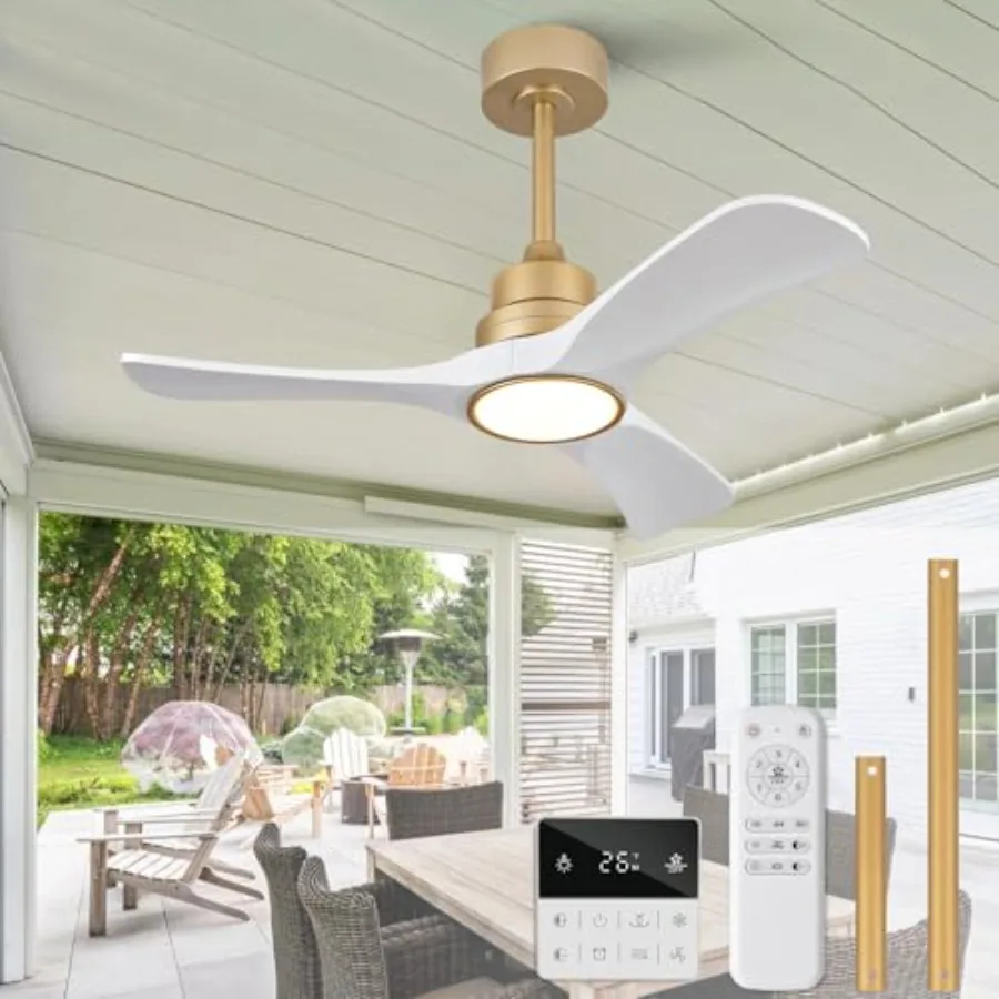 

36-дюймовый потолочный вентилятор из массива дерева белого цвета с подсветкой и пультом дистанционного управления для использования внутри и снаружи помещений, для спальни, патио, с регулировкой яркости и реверсивным вращением.