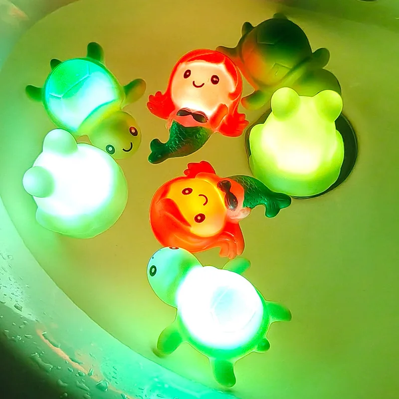 Children's Summer Baby Bath Waterproof Light-emitting Toys Cartoon Cute Mermaid Turtle Frog Water Play Sensor Animal Baby Toys