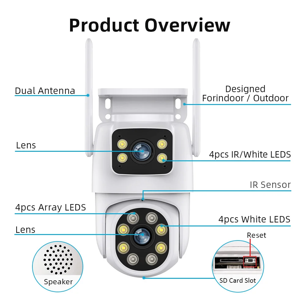 4k 8mp Dual-Objektiv ptz 4g Kamera Dual-Screen ai Mensch Auto Tracking Outdoor-WLAN Sicherheit Video überwachungs kamera icsee