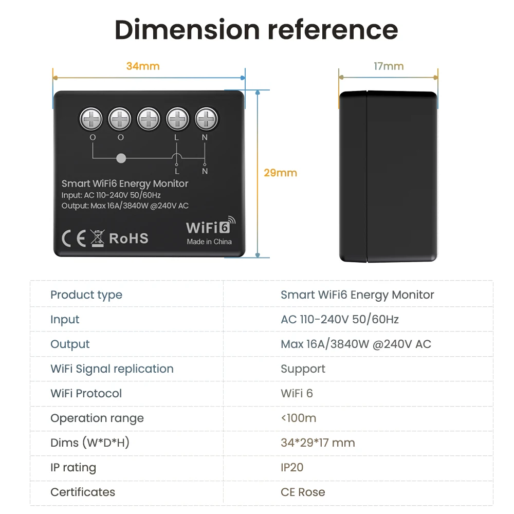 AVATTO Tuya WiFi 6-mini slimme energiemetermodule met vermogensmonitoring Metering Exportgegevens Ondersteuning Alexa Google Home Alice