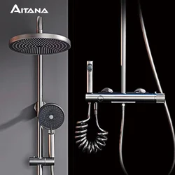 Luxury brass gun gray shower system with simple design, cold and hot dual control waterfall style water outlet bathroom faucet