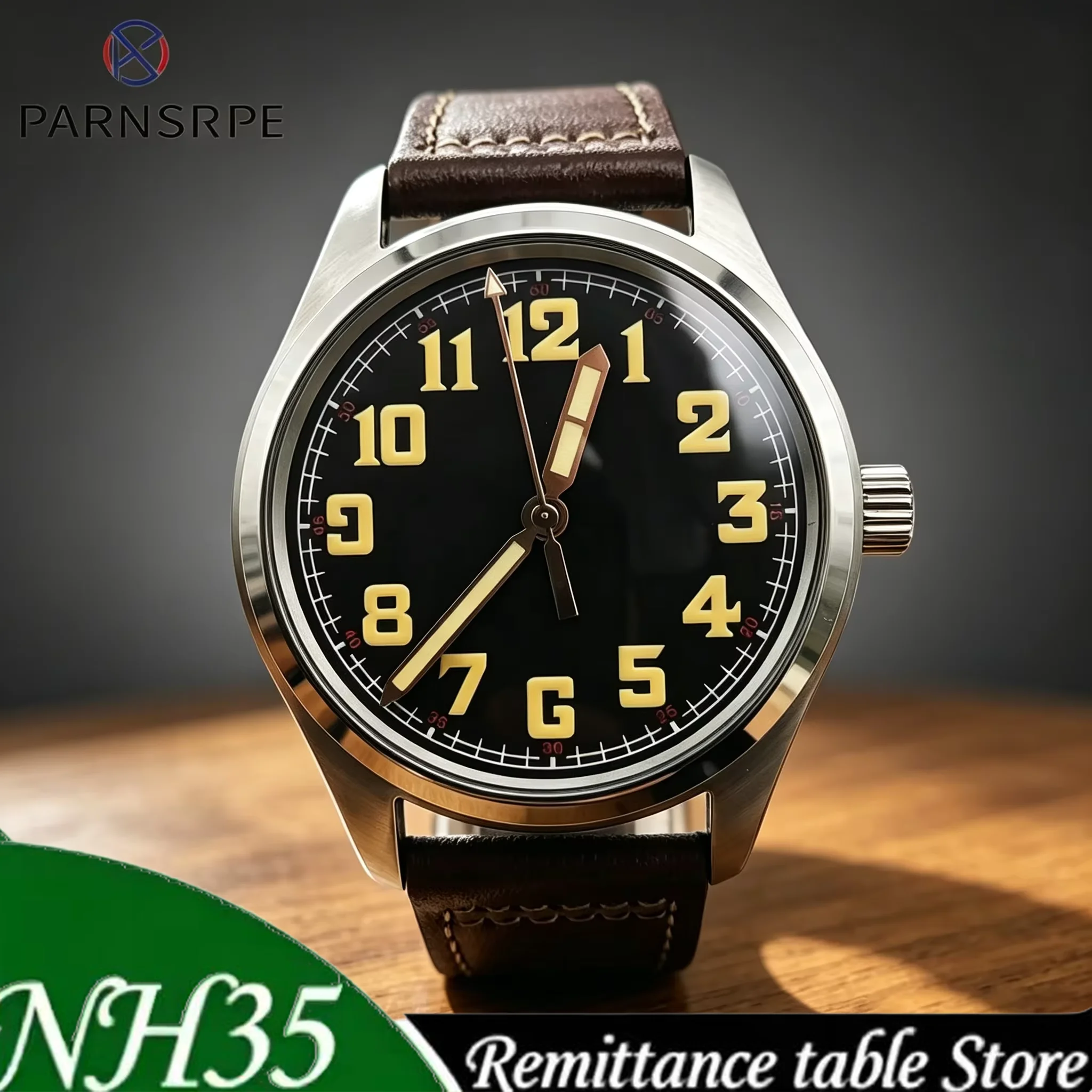 

Black luminous dial and 40mm case, waterproof mechanical watch, men's retro automatic movement, NH35 timepiece, pilot model