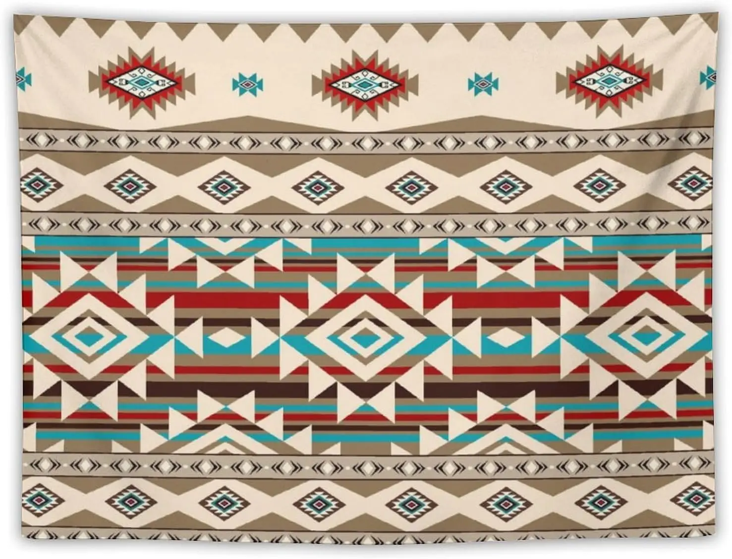 

Aztec Tapestry, Southwestern Native Tribal American Ethnic Pattern Western Boho Geometric Wall Hanging for Room Tapestry Living