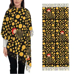 Womens Scarf with Tassel Yellow Dots Yayoi Kusama Long Soft Warm Shawl Wrap Daily Wear Cashmere Scarf