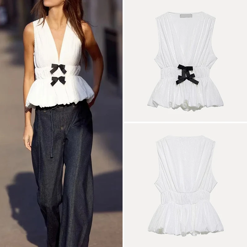 

Женский жилет Z Svel, весенний сезон 2022, V-Ne, с застежкой на талии и бутоном цветка, пышный топ из полиэфирного волокна 00%