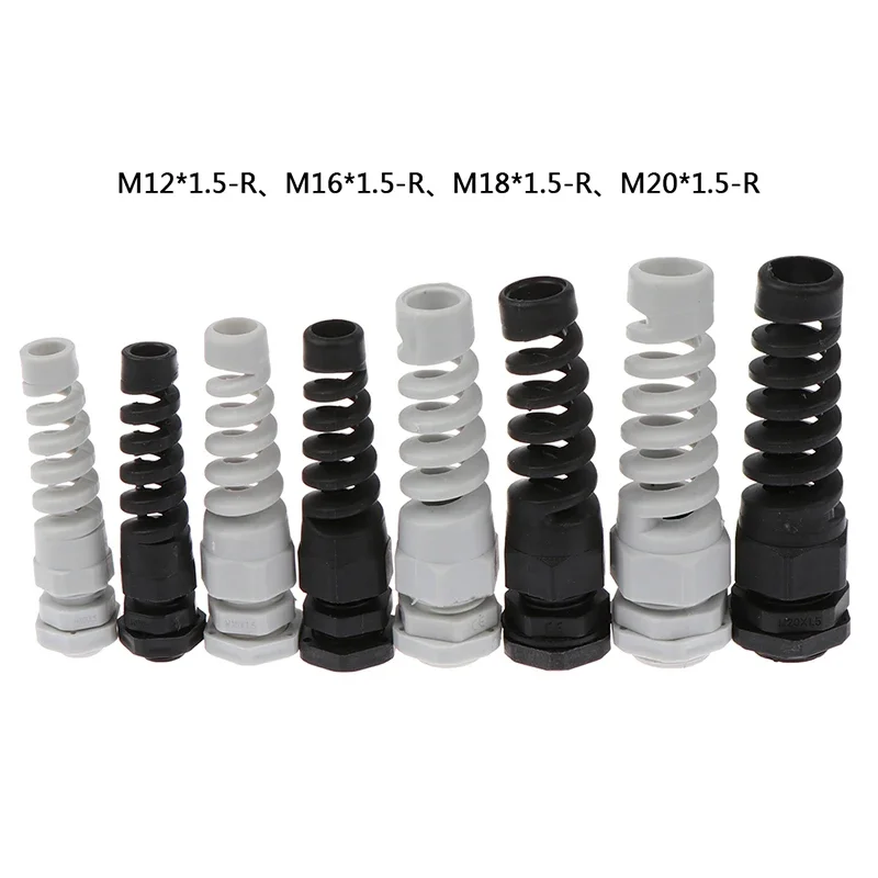 5pcs IP67 Waterproof M12/M16/M18/M20 Cable Gland Connector Plastic Flex Spiral Strain Relief Protector For 3-12mm Wire Thread