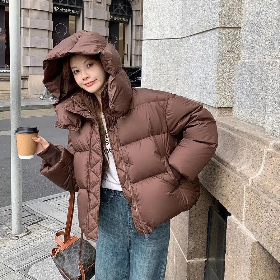 Short Women's Cotton-padded Jacket 2025 Autumn and Winter Padded Hooded Zipper Commuter Jacket