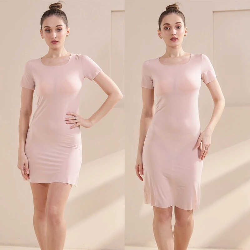 Camisón de seda de hielo sin costuras para mujer, vestido refrescante para dormir, ropa de descanso ultrafina y transpirable, vestido Sexy con mangas cortas