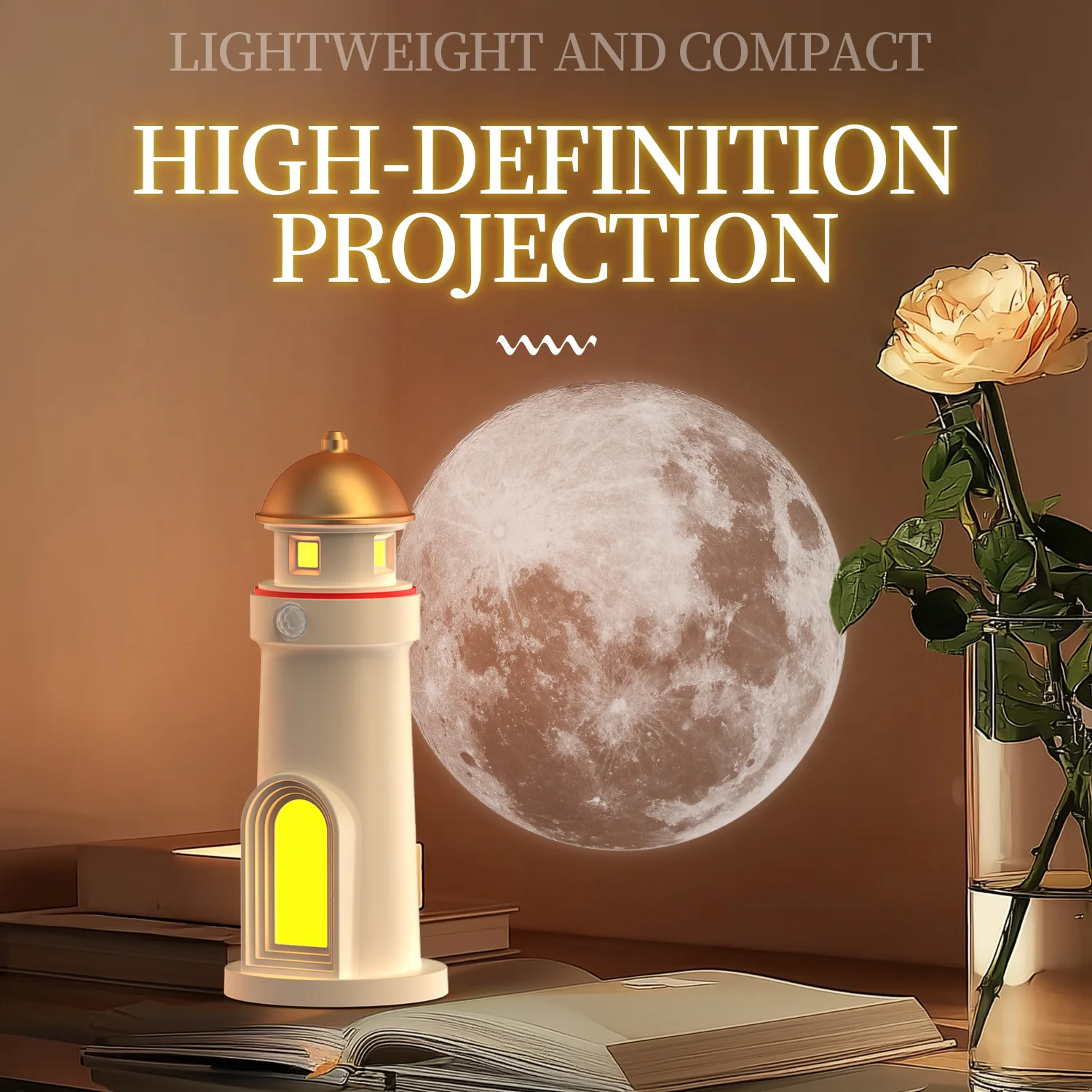 

Lighthouse Ambient Light Moon Projection LED Night Lights with Motion Sensor Creative Desktop Lamp Decoration Christmas Gifts