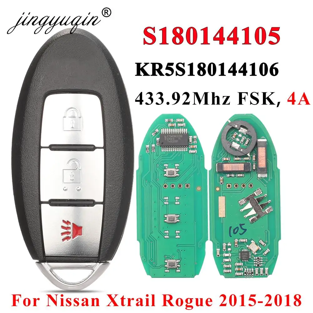 

jingyuqin S180144105 Smart Remote Car Key Fob for Nissan X-trail Rogue 2014 2015 2016 2017 2018 KR5S180144106 433.92MHz 4A Chip