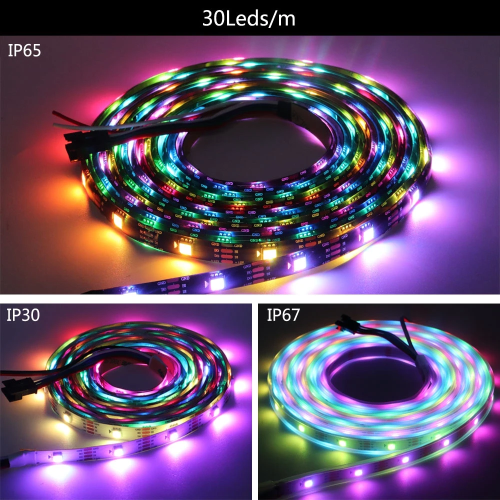 WS2812B WS2811 WS2813 RGBIC Pixel LED Strip Light Individually Addressable 30/60/144Leds/m Tape Lights Rope WS2812 IP30/65/67