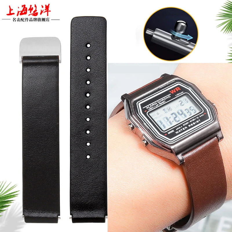 Quick release genuine leather watch strap for Casio electronic watch AE-1200 AE-1300 F-84/91W/F-105/A158/159 men's women's 18MM