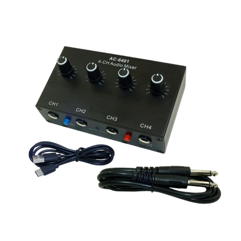 Low Noise 4 Channel Line Mixer for Sub Mixing 4 Stereo Channel Sound Mixer Adapter for Microphones Guitar Keyboards