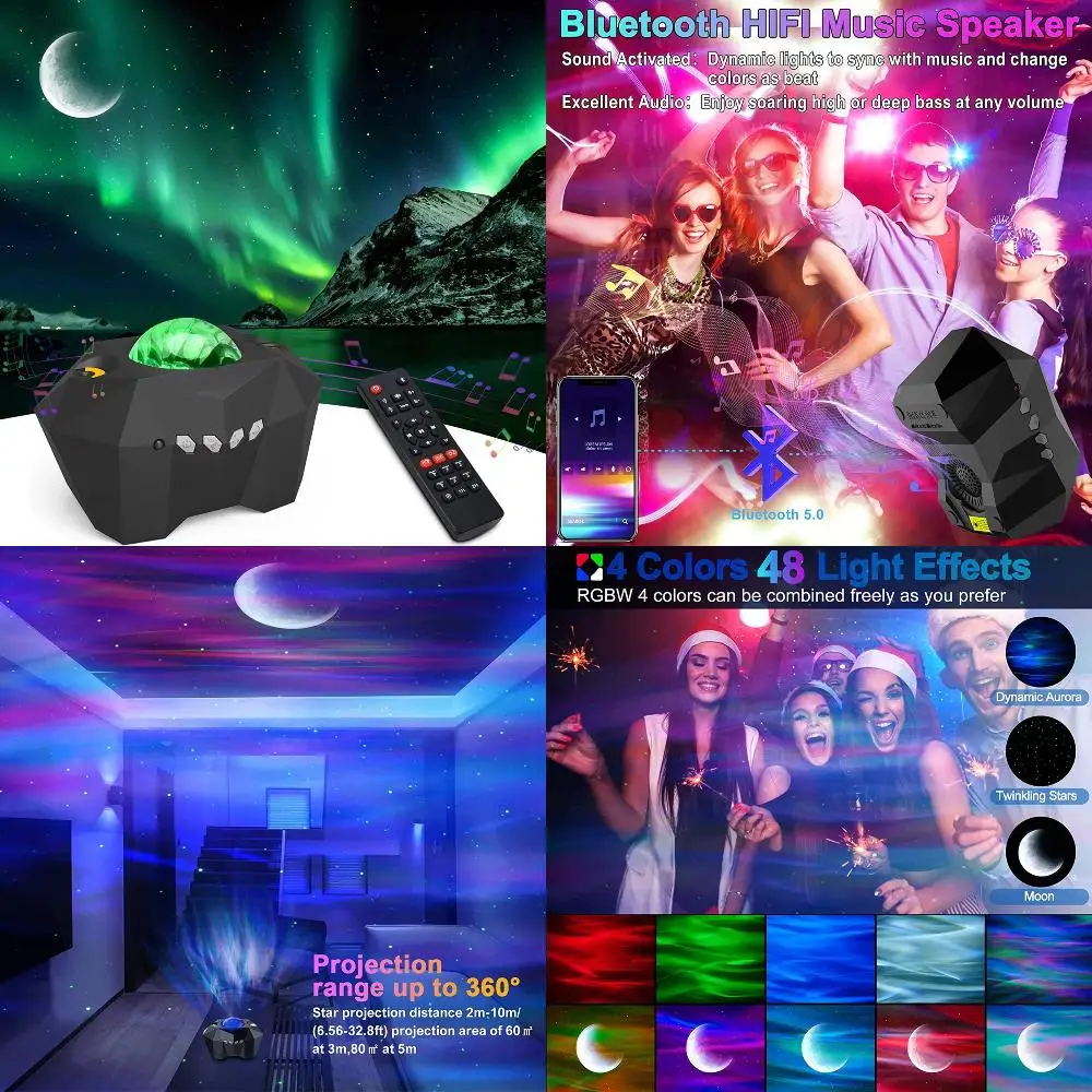 

Aurora Star Light Projector w/ Night Lights, Remote Control, Bluetooth Projection Lamp - Ideal Sky Lamp Gift Led light painting