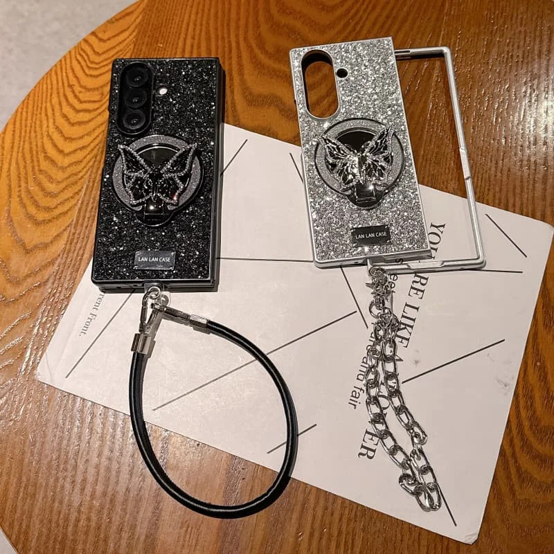 

Модный блестящий милый чехол-бабочка с магнитной подставкой для телефона Samsung Galaxy Z Fold 7 6 5 Fold6 Fold7, чехол с чехлами на ручной веревке