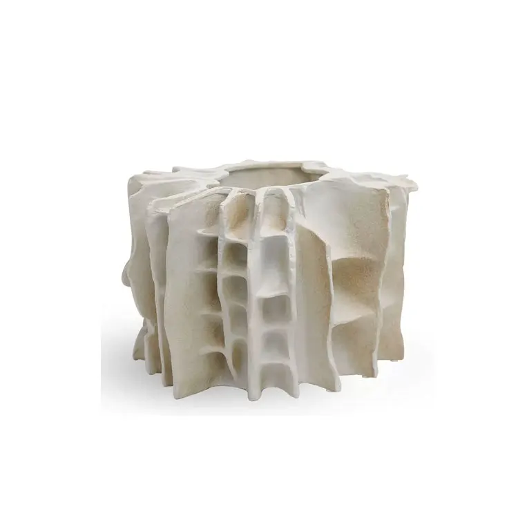 Simple beige art grid flower ware model room vase ornament living room study entrance home soft decoration