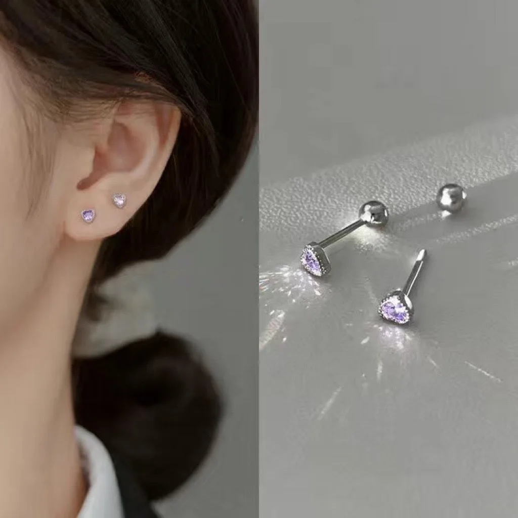 Sweet Romantic Crystal Zircon Heart Studs Earrings for Women/Men Helix Tragus Cartilage Piercing Jewelry Gift