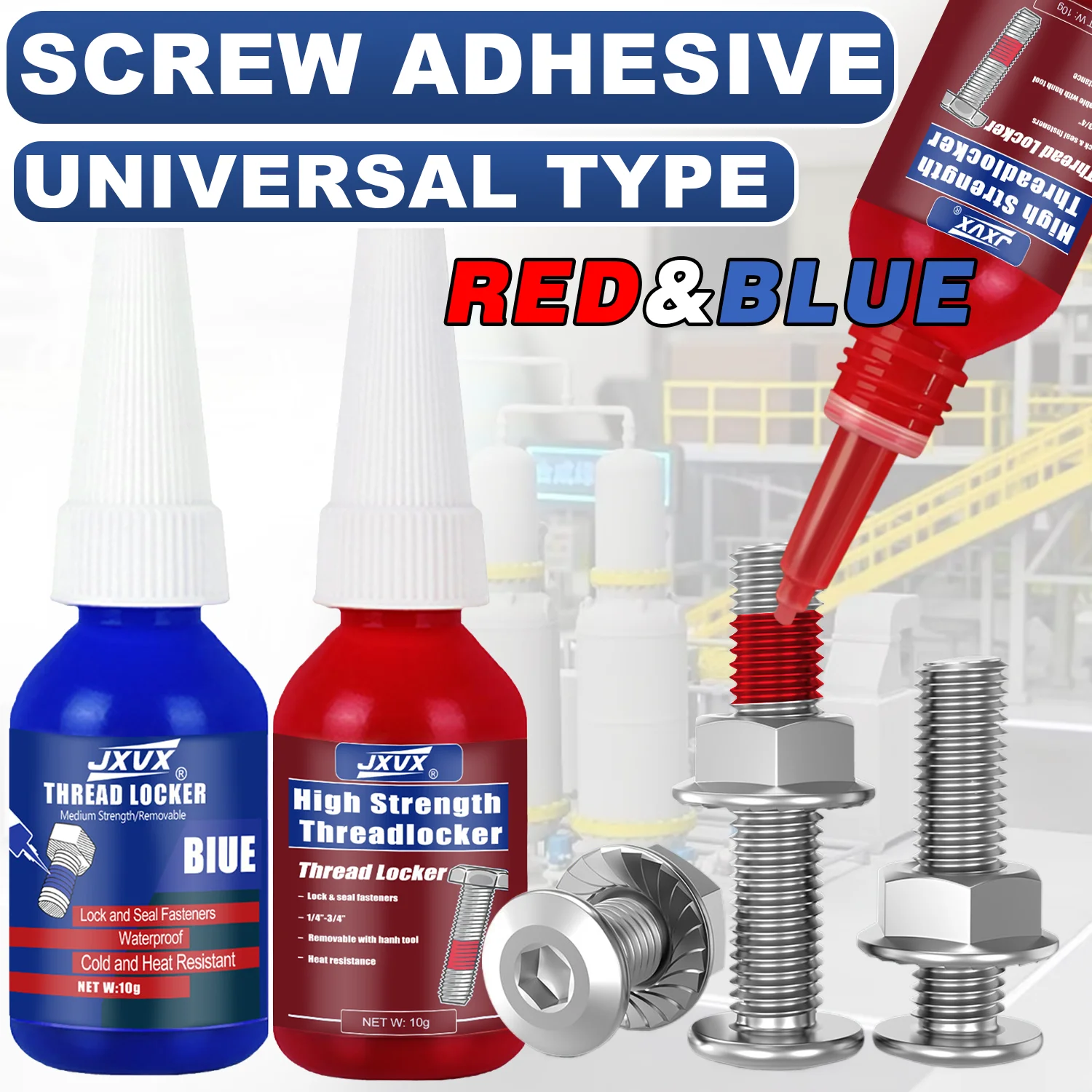 

10ml Blue And Red Threadlocker High-Temperature Gap adhesive Screw Glue Quickly Cured Thread Locking Agent Anaerobic Adhesive Corrosion-Resistant Anti-Loosening Glue Sealant for Screws.
