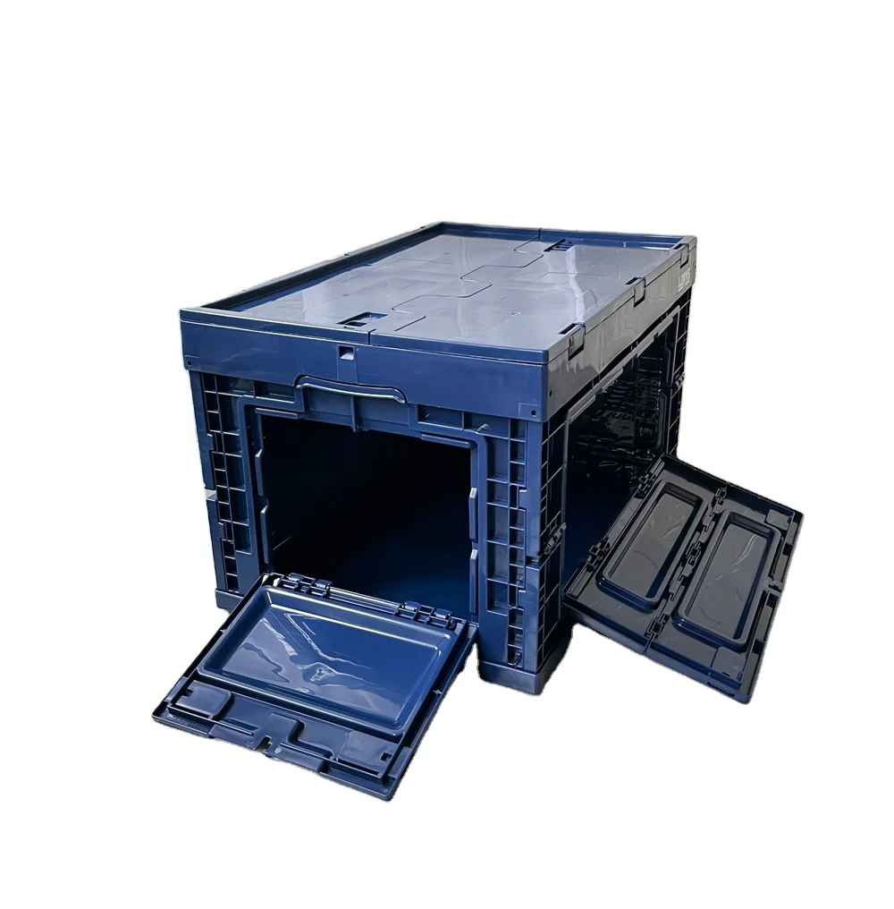 

In Stock Promotion 65L Navy Blue Collapsible Plastic Crate Cheap Price Folding Storage Box For Camping And Home Use