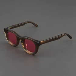 2024 Retro Sunglasses for Men and Women Fashion Acetate Square Gray Green Frame Glasses Matte Frosted UV400 Handmade SUN GLASSES