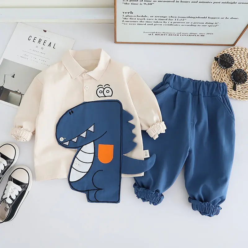 New Spring Kids Clothes Kids Cotton Sport Patchwork Dinosaur Baby Shirt Jeans 2 pz/set bambini ragazzi vestito Casual 1 2 3 4 5 anni