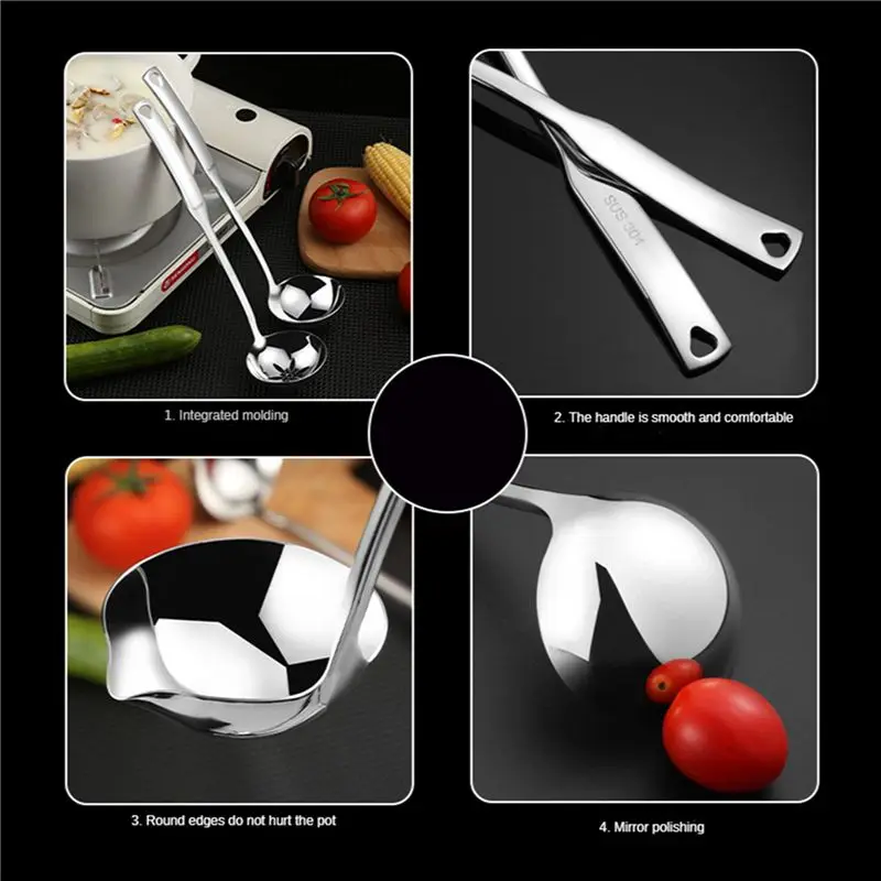 A7THK-2X Kitchen Soup Ladle 304 Stainless Steel Punch Luminous Ladell Spoons With Pour Spout Gravy Ladles For Serving,11.8Inch