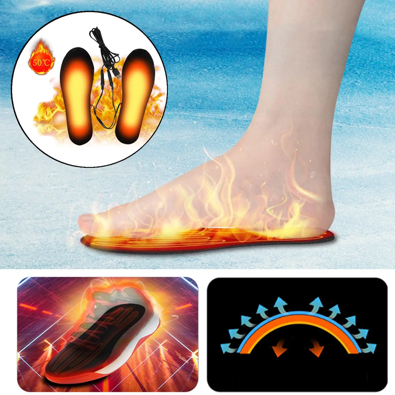 USB Electric Heated Shoe Insoles Free to Cut Foot Warmers Warm Washable Heat