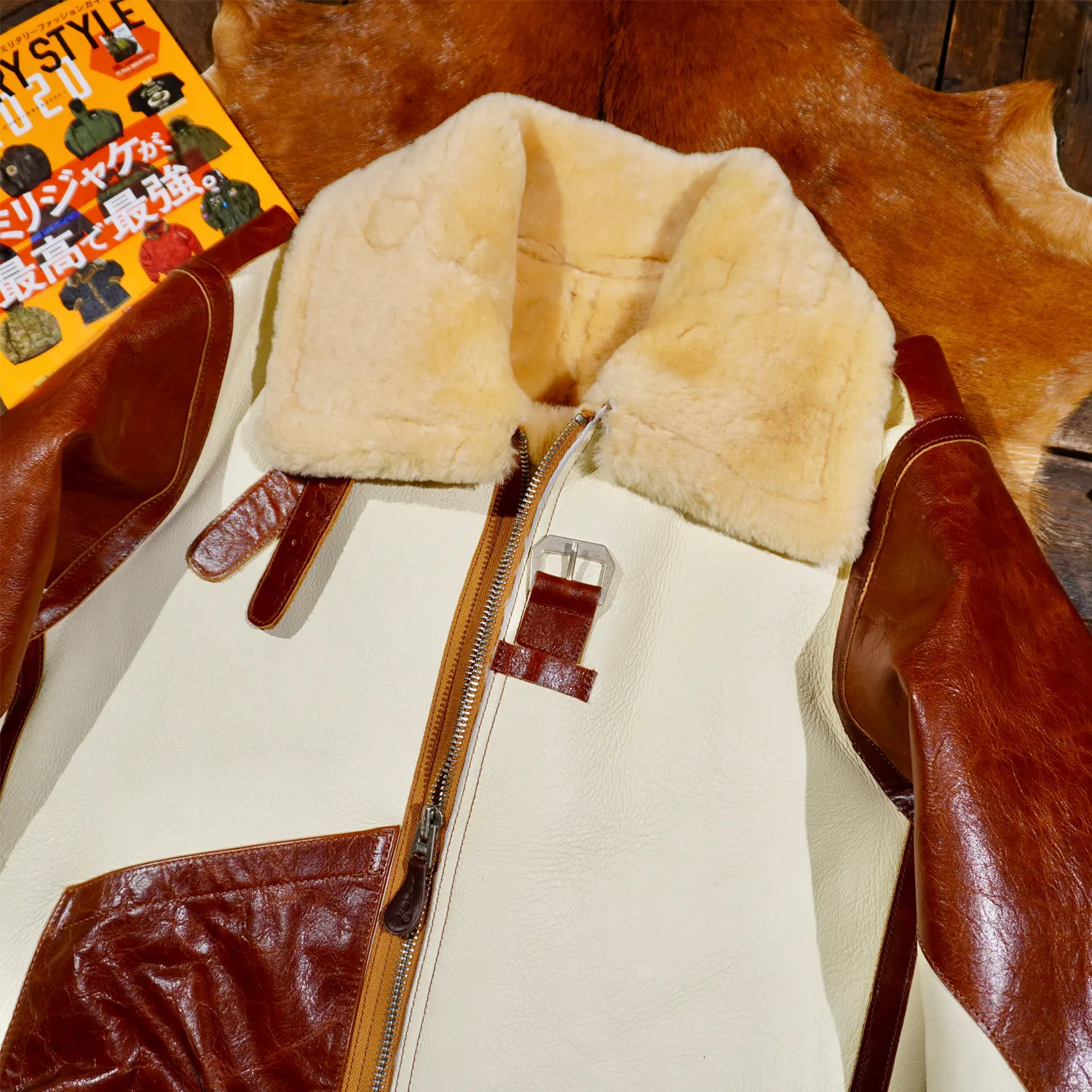 Classic horseskin sleeve B3 sheepskin fur integrated cold jacket