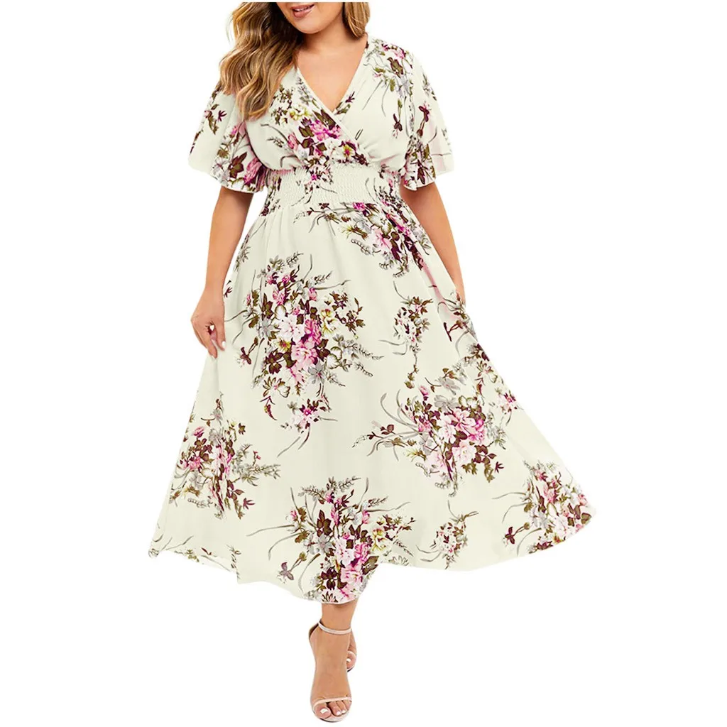 2024 yaz artı boyutu 3XL 4XL 5XL kadın elbise Boho çiçek şifon elbise Bohemian plaj elbiseleri Robe kentsel çingene Ropa Vestidos