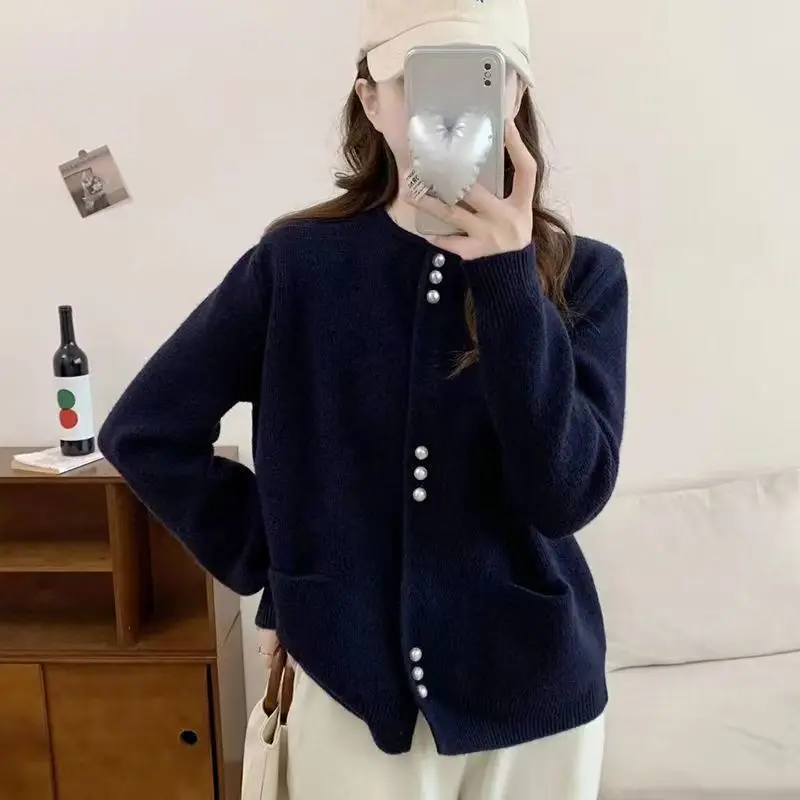 Retro Dagelijks Effen O-hals Knop Vest Vrouwen Gebreide Casual Trui Vest Lange Mouwen Gebreid Vest Herfst Winter Top