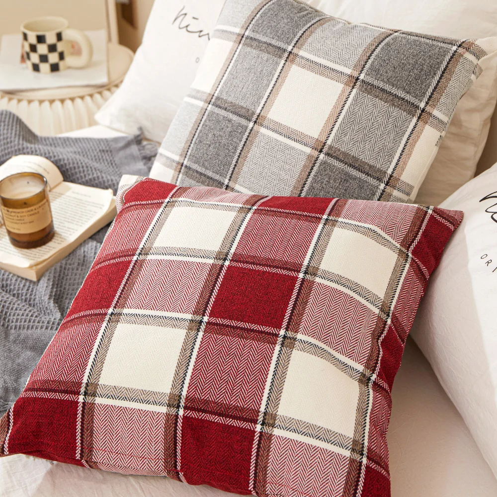 45x45cm Scottish Style Pastoral Square Check Cushion Cover Double-Sided Printed Linen Pillowcase Sofa Car Home Decoration